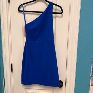 NWT BHLDN Emilia one-shoulder Vibrant Blue Dress
